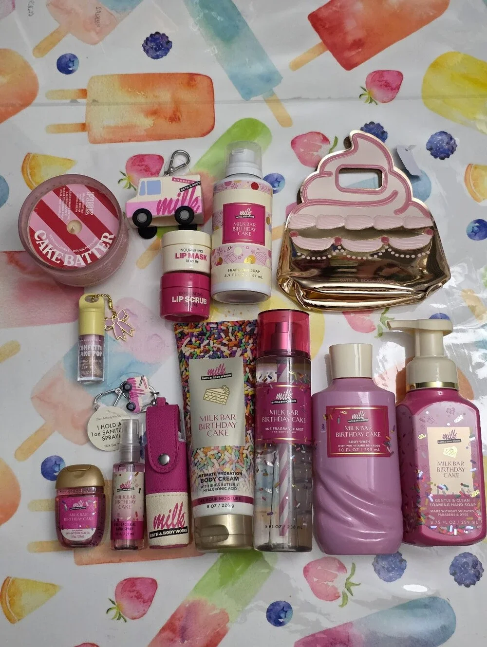 Bath & Body Works Milk Bar Birthday Cake Pink Gift Collection 14 Piece Set RARE